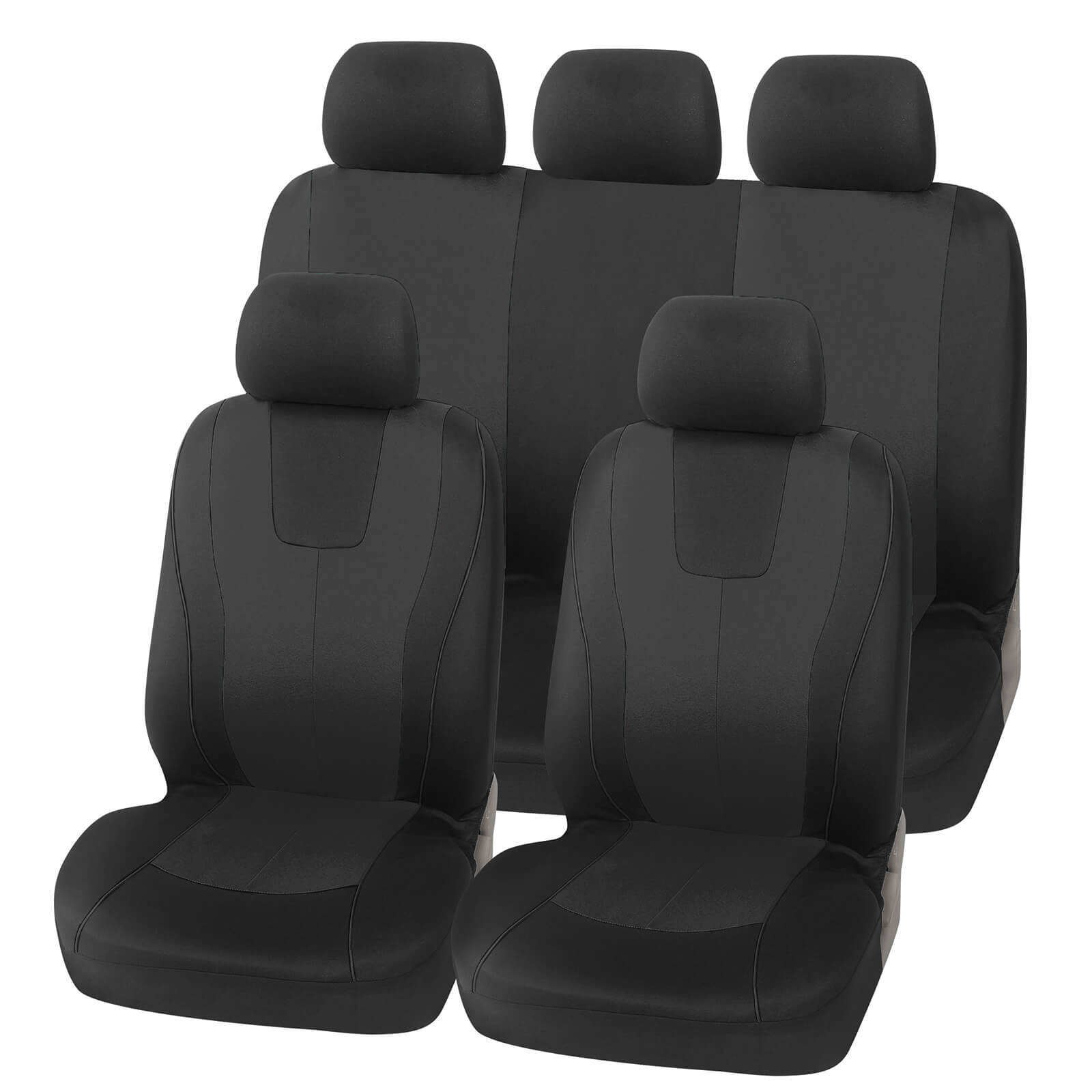black 5 full set Cloth Seat Covers, 2 Front / 5 Seat