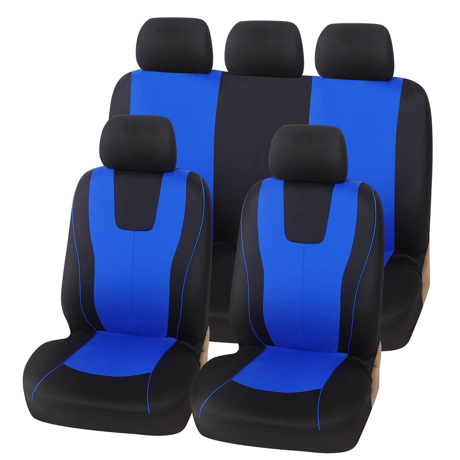 blue 5 full set Cloth Seat Covers, 2 Front / 5 Seat