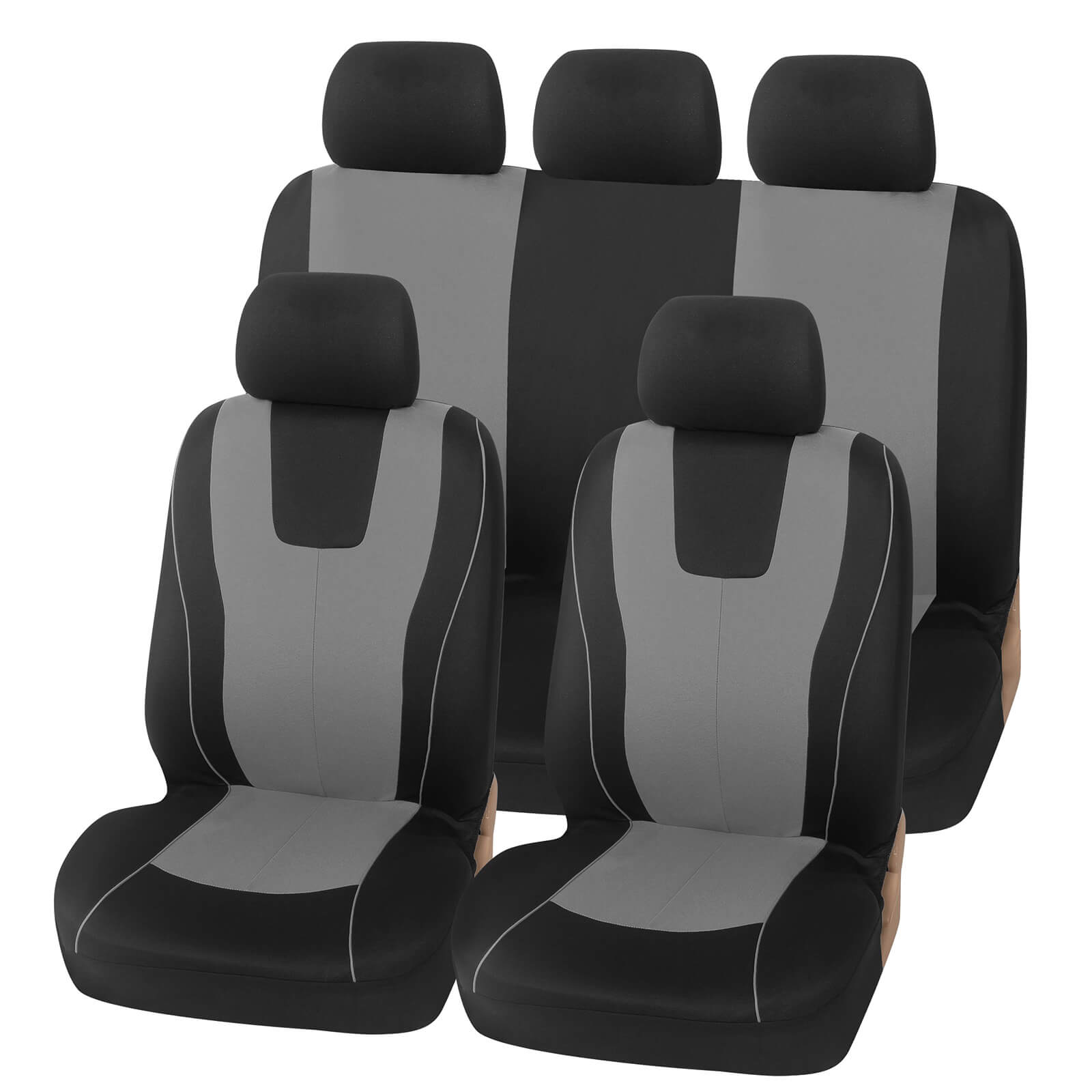 gray 5 full set Cloth Seat Covers, 2 Front / 5 Seat