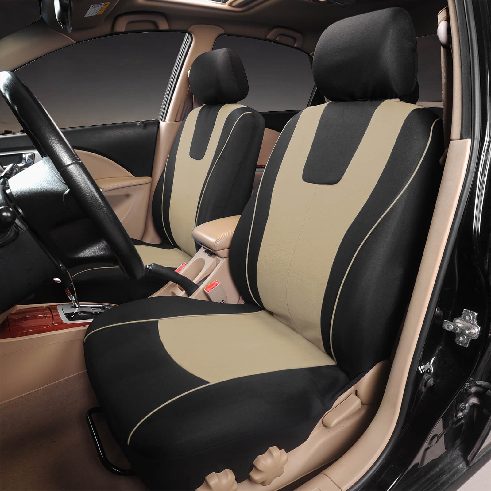beige front Cloth Seat Covers, 2 Front / 5 Seat