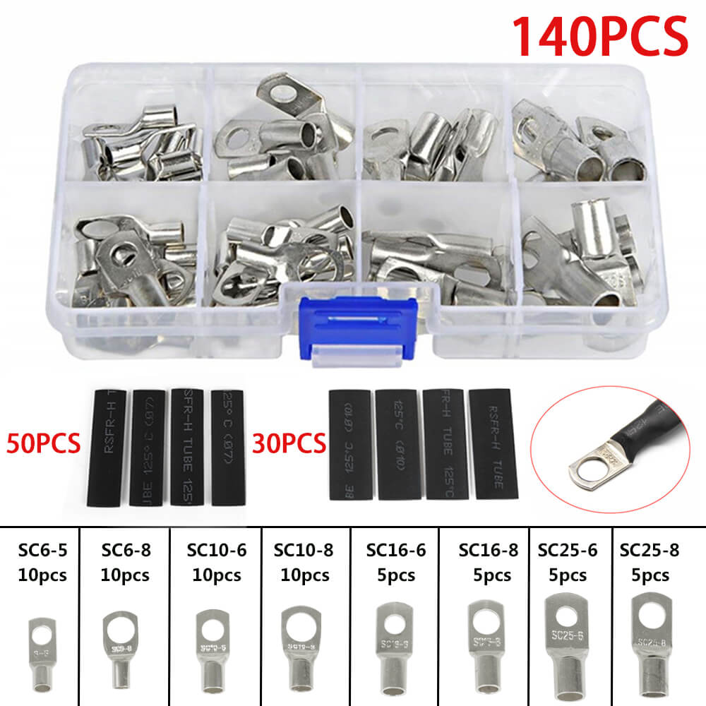 Copper Ring Lug Terminal Wire Bare Connectors, 140Pcs - BCBMALL