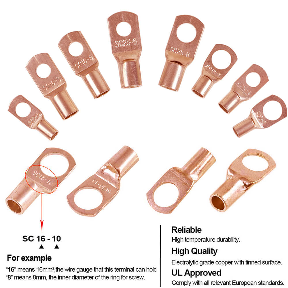 Copper Wire Lugs Battery Cable Terminal Connectors, 60Pcs - BCBMALL