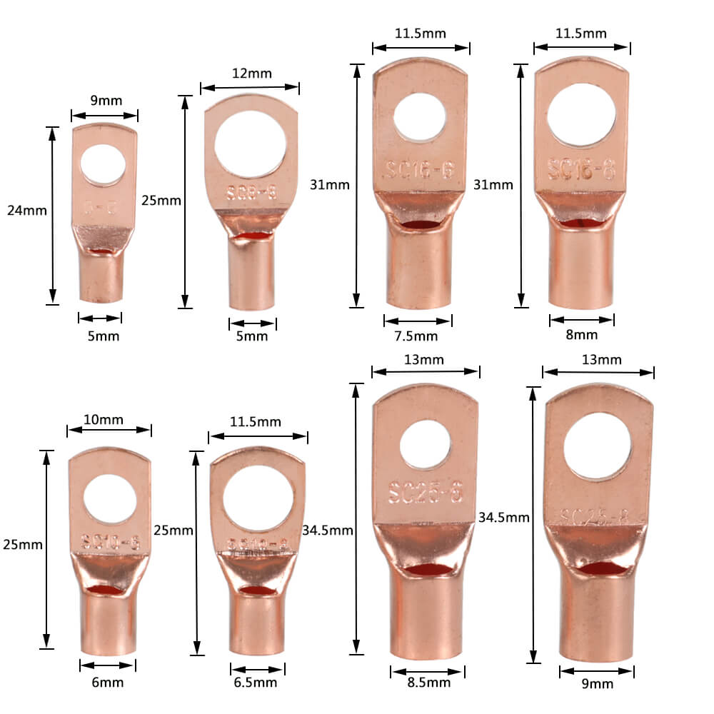 Copper Ring Lug Terminal Wire Bare Connectors, 140Pcs - BCBMALL
