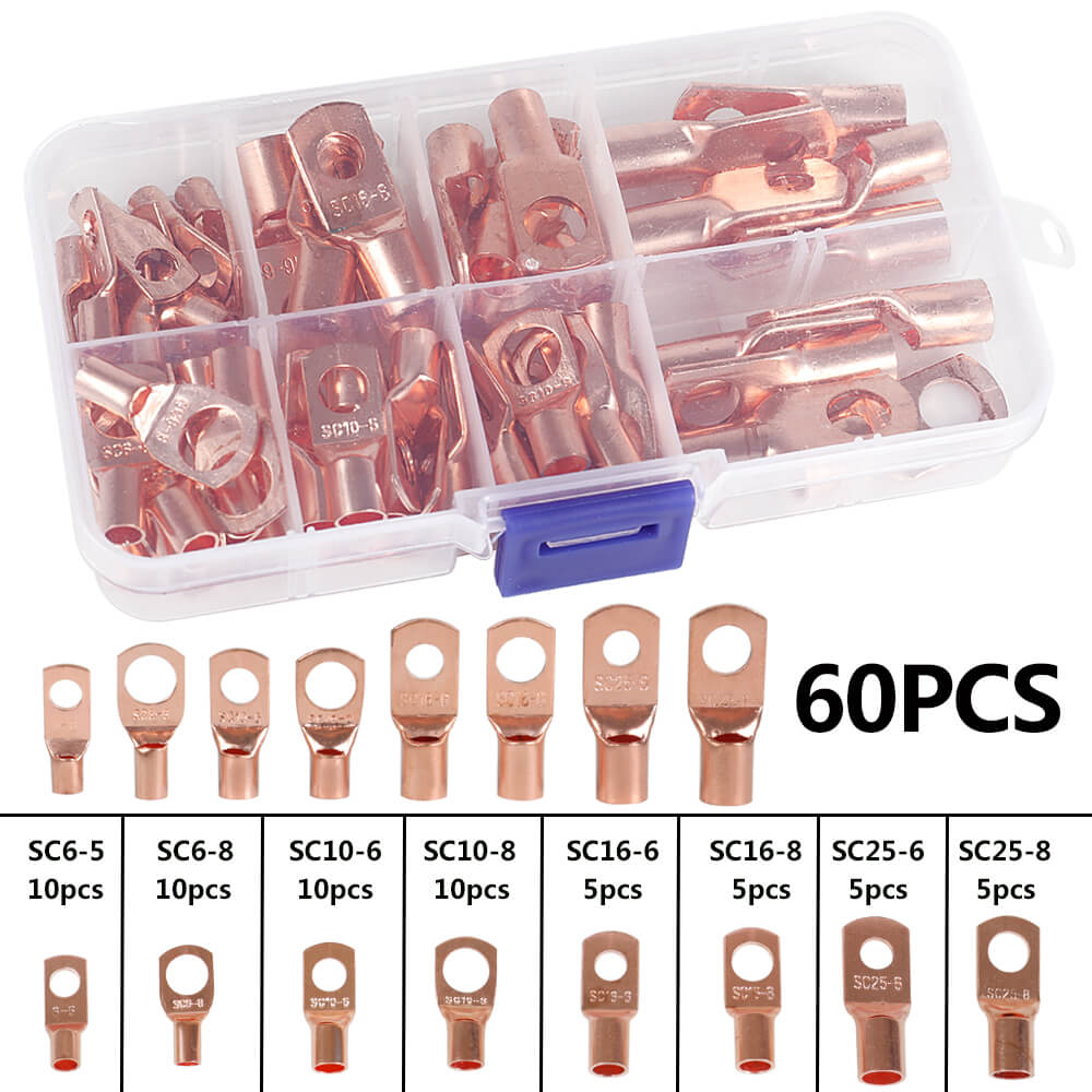 Copper Wire Lugs Battery Cable Terminal Connectors, 60Pcs - BCBMALL