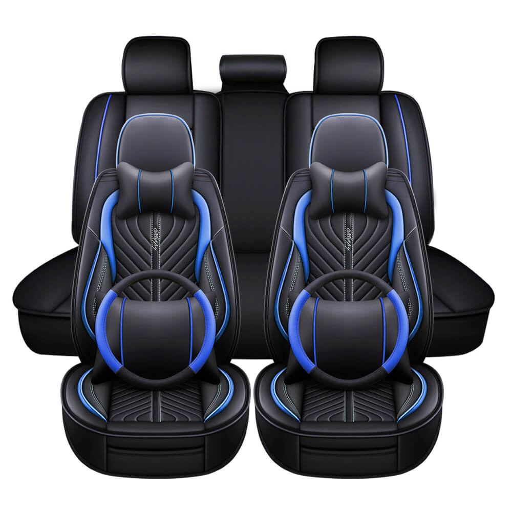 blue Deluxe PU Leather Seat Cover for 5-Seats Car