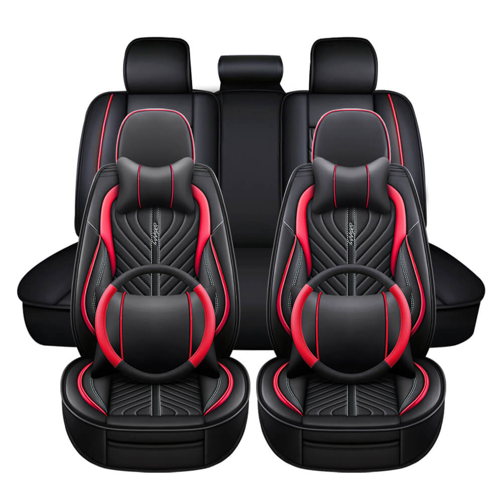 red Deluxe PU Leather Seat Cover for 5-Seats Car