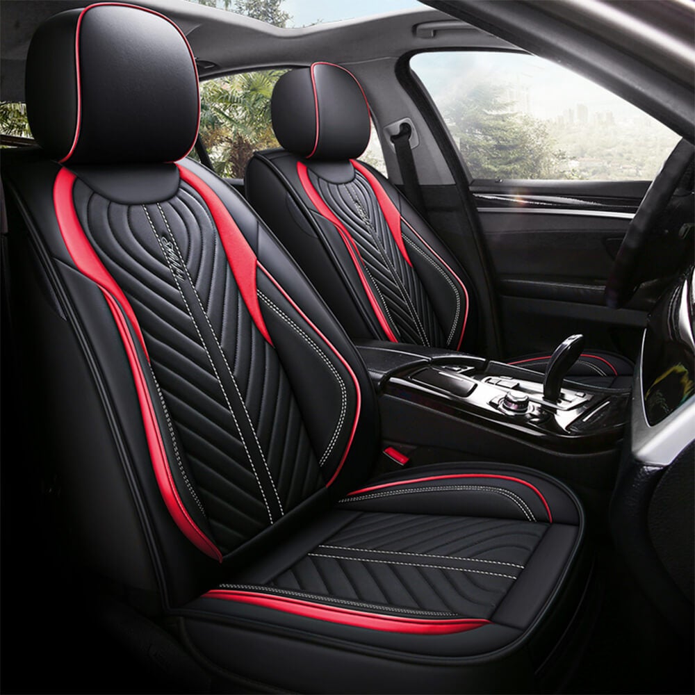 red front Deluxe PU Leather Seat Cover for 5-Seats Car