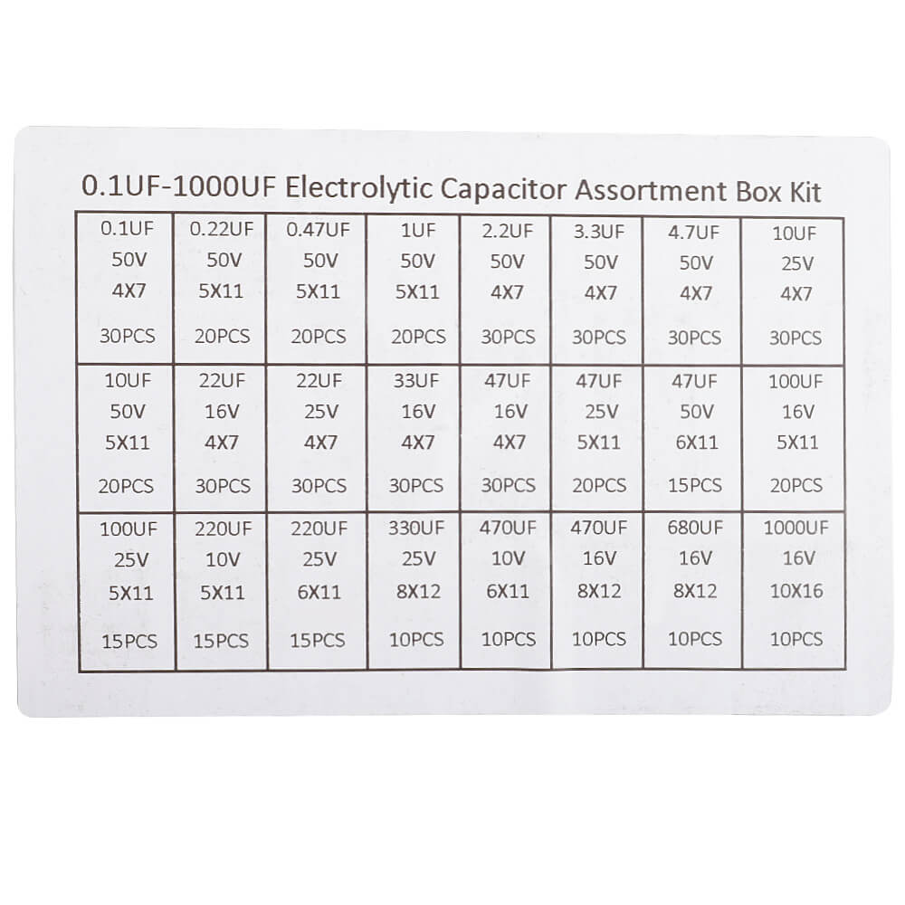 Electrolytic Capacitor Kit, 0.1UF-1000UF - BCBMALL