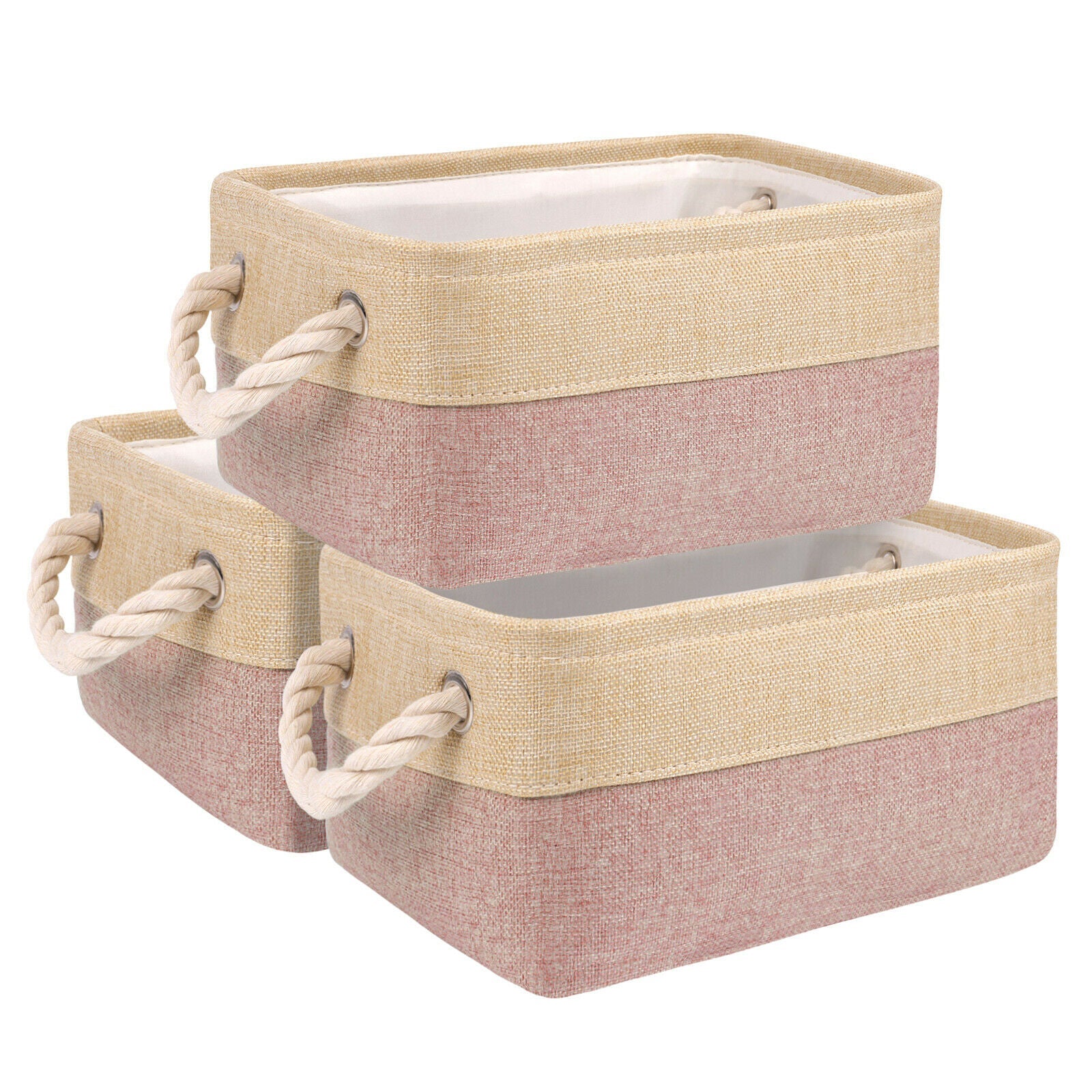 Fabric Foldable Storage Basket, 3pcs pink