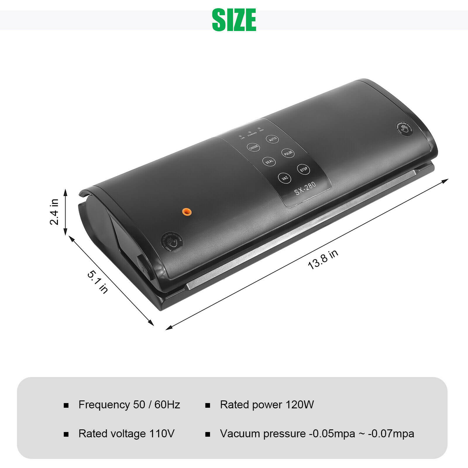 Size of Fast Vacuum Sealer Machine w/ 10 Seal Bags