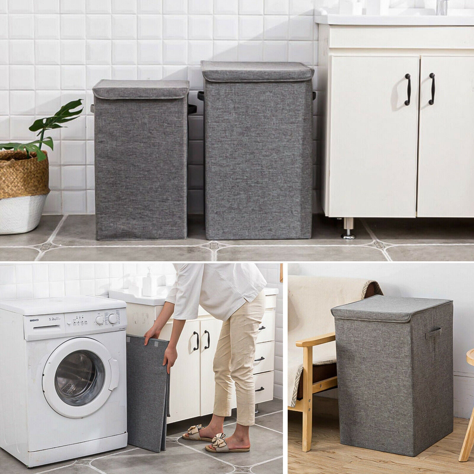 Foldable Laundry Basket, 65L/100L display