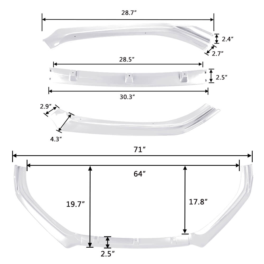 size of white Front Bumper Lip Spoiler Splitter Fit 2018-20 Honda Accord