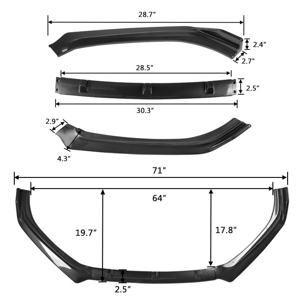 size of black Front Bumper Lip Spoiler Splitter Fit 2018-20 Honda Accord