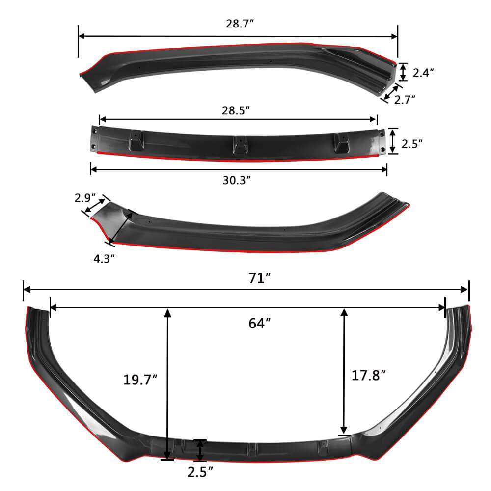size of red Front Bumper Lip Spoiler Splitter Fit 2018-20 Honda Accord