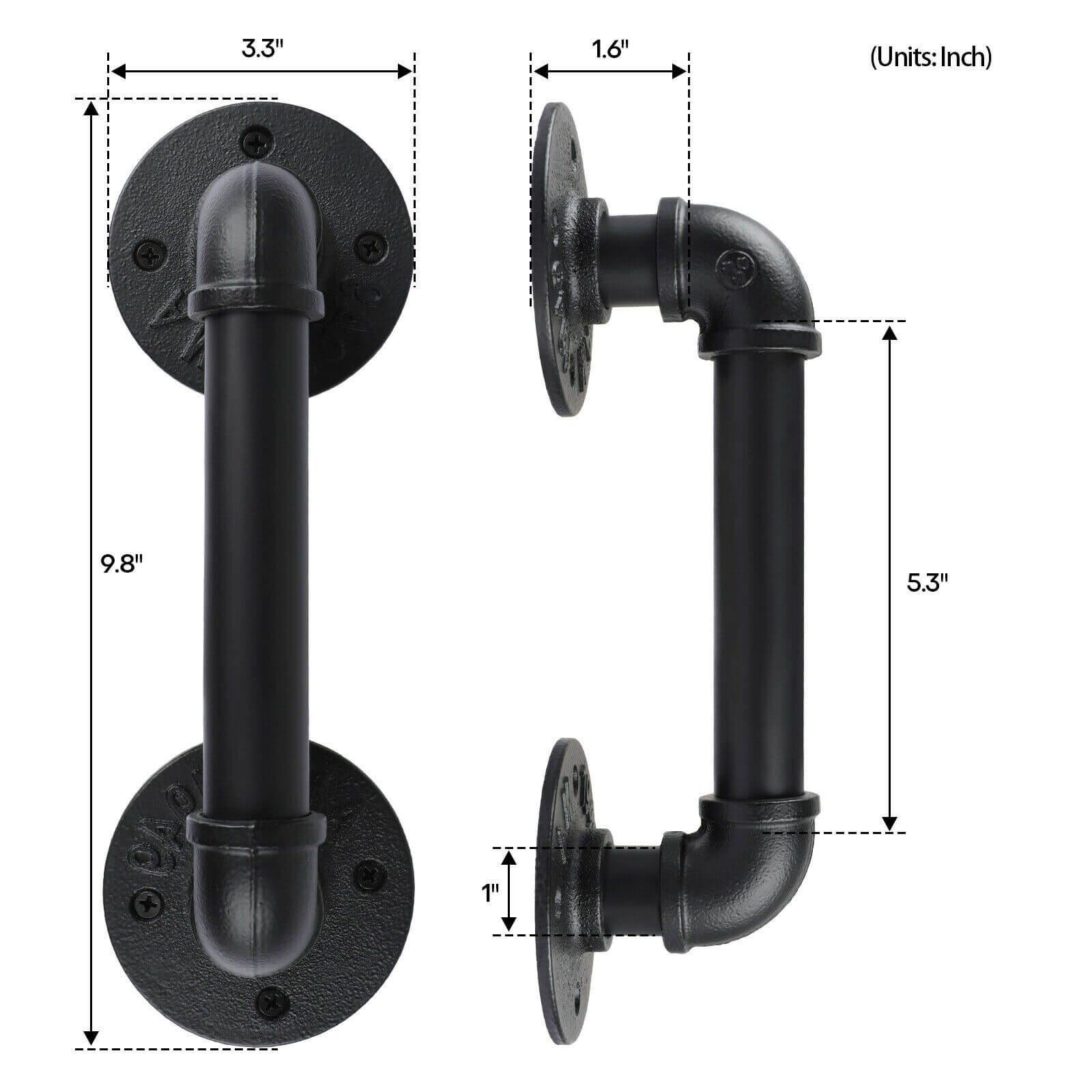 size of round Industrial Door Barn Handles