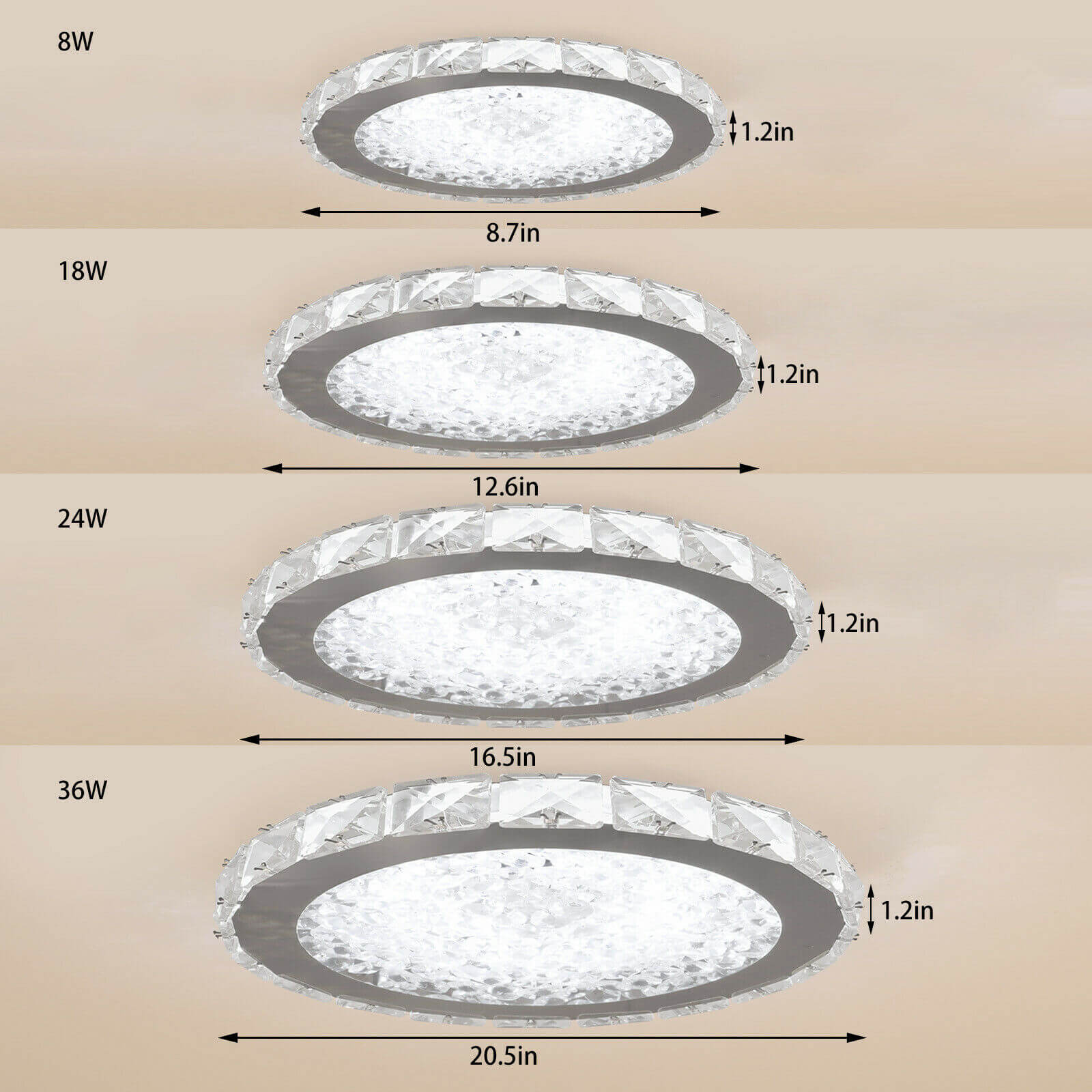 K9 Crystal Ceiling Light size