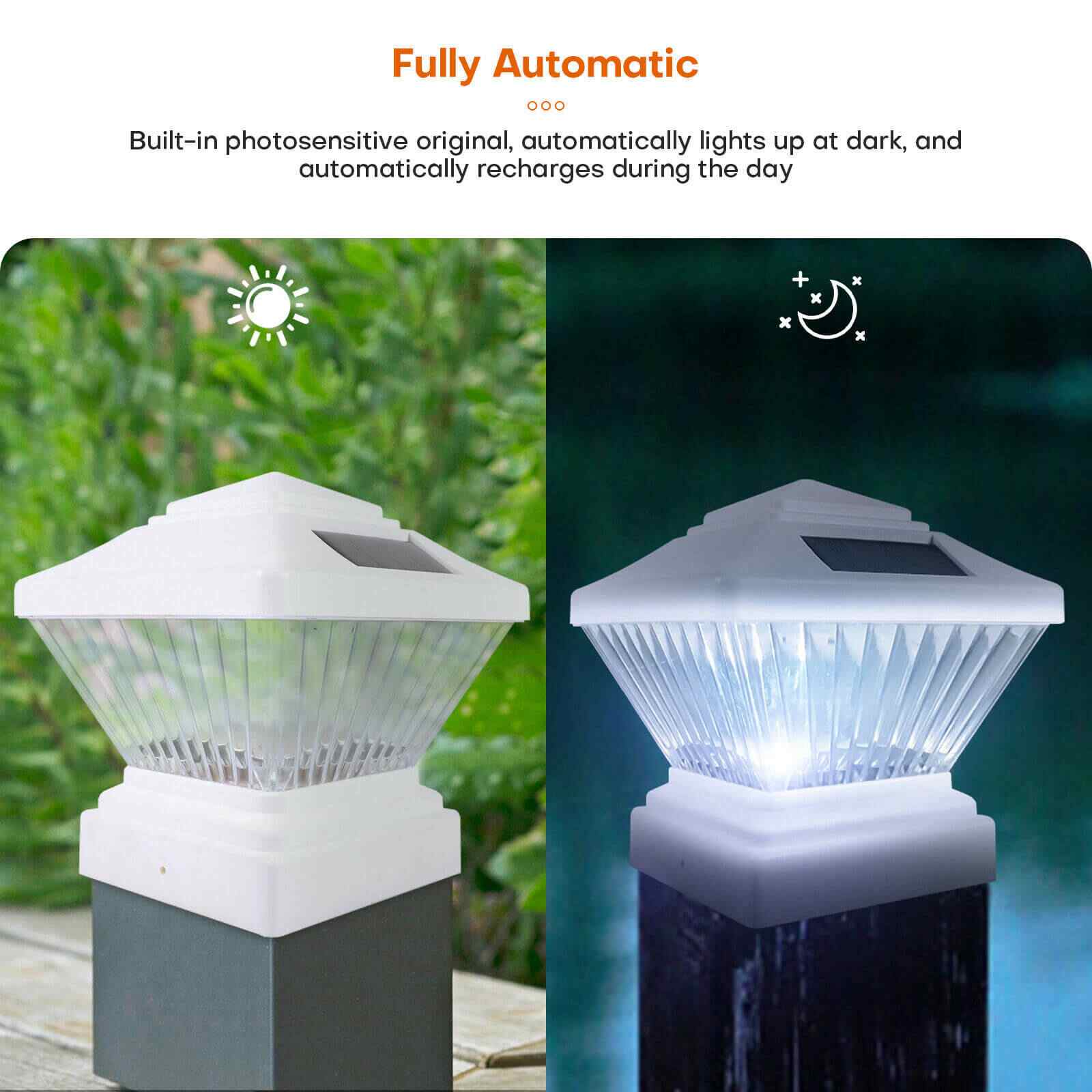 features of Waterproof White LED Solar Post Lamps, 2/4/6 Pack