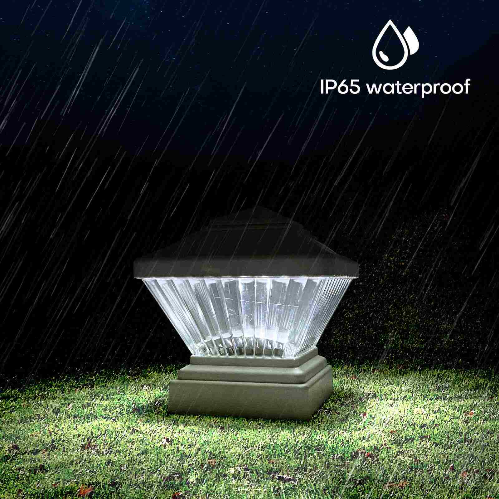 night display of Waterproof White LED Solar Post Lamps