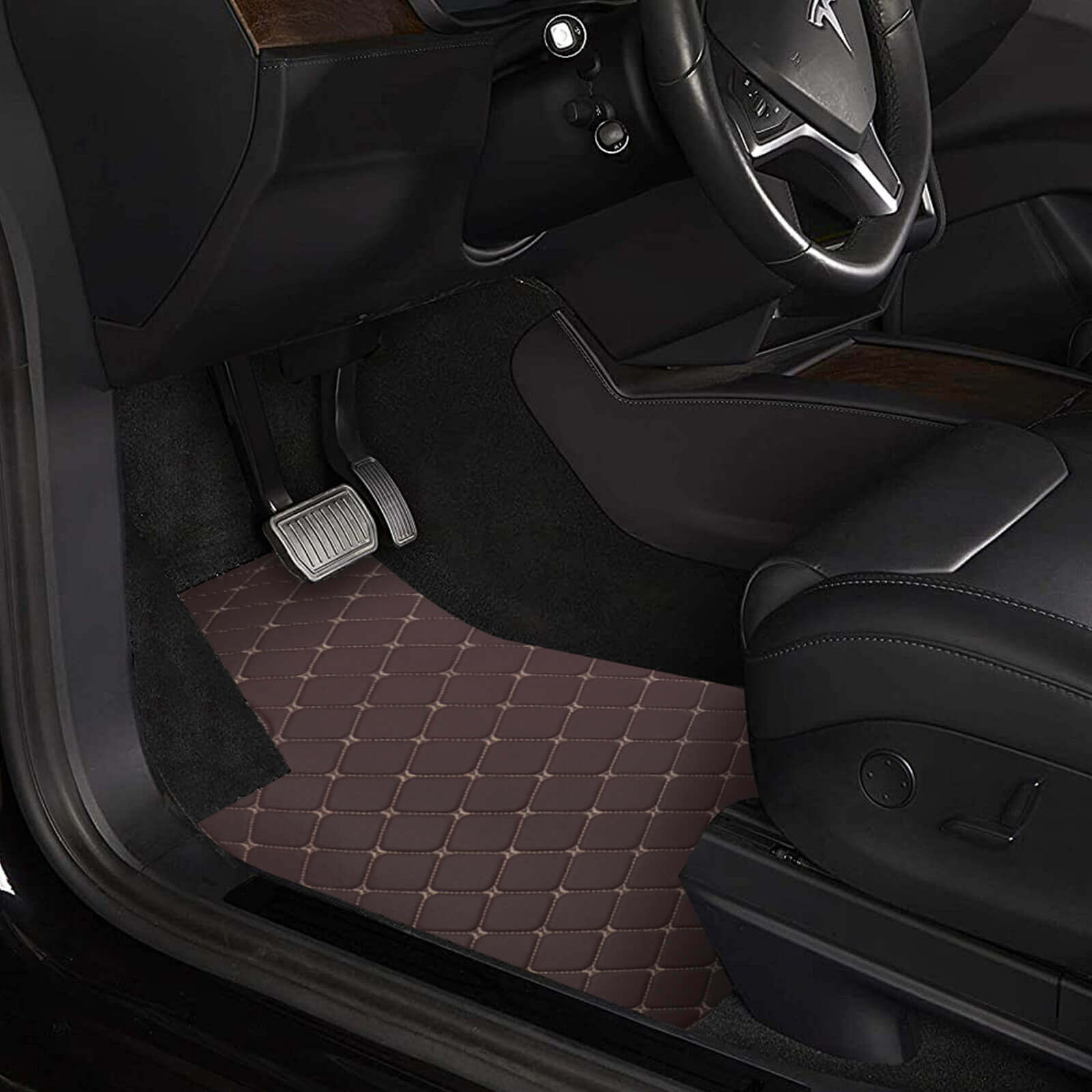 display of Leather Car Floor Mat, Front Rear Liner Full Set