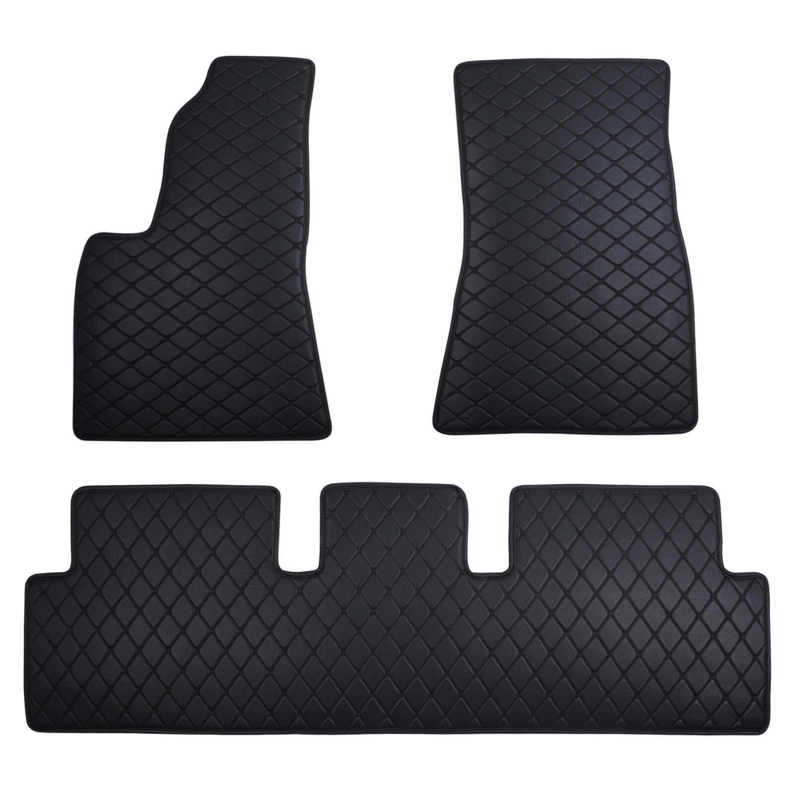 black Leather Car Floor Mat, Front Rear Liner Full Set