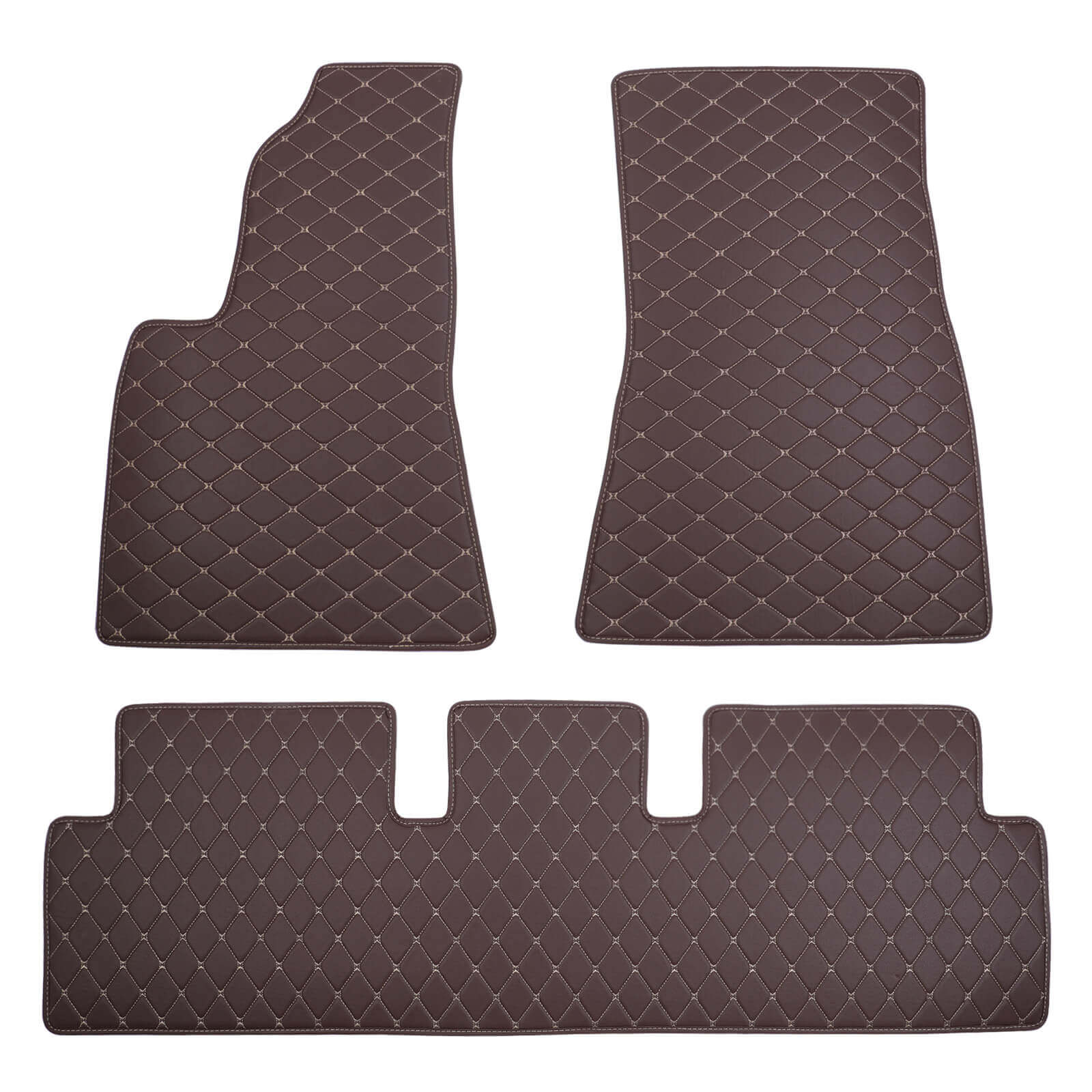 brown Leather Car Floor Mat, Front Rear Liner Full Set