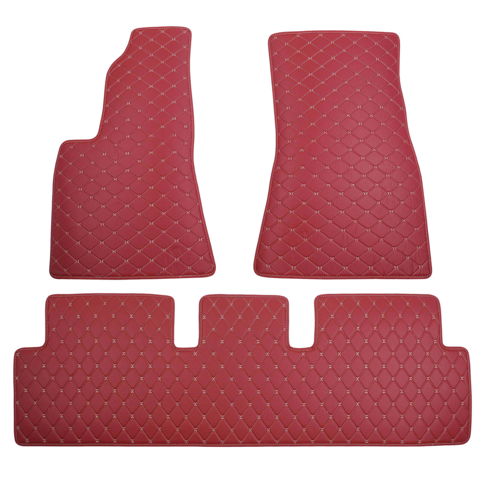 red Leather Car Floor Mat, Front Rear Liner Full Set