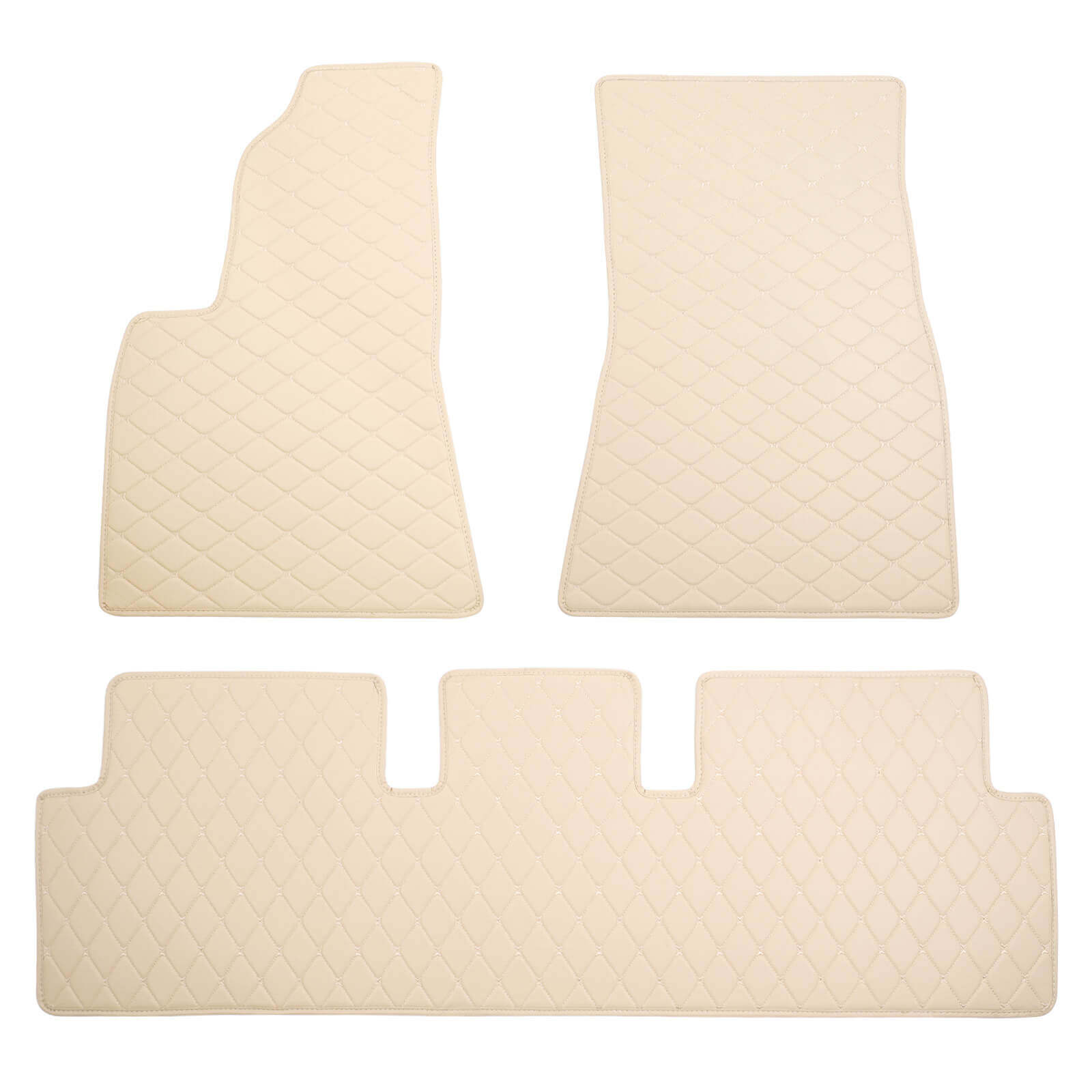 beige Leather Car Floor Mat, Front Rear Liner Full Set