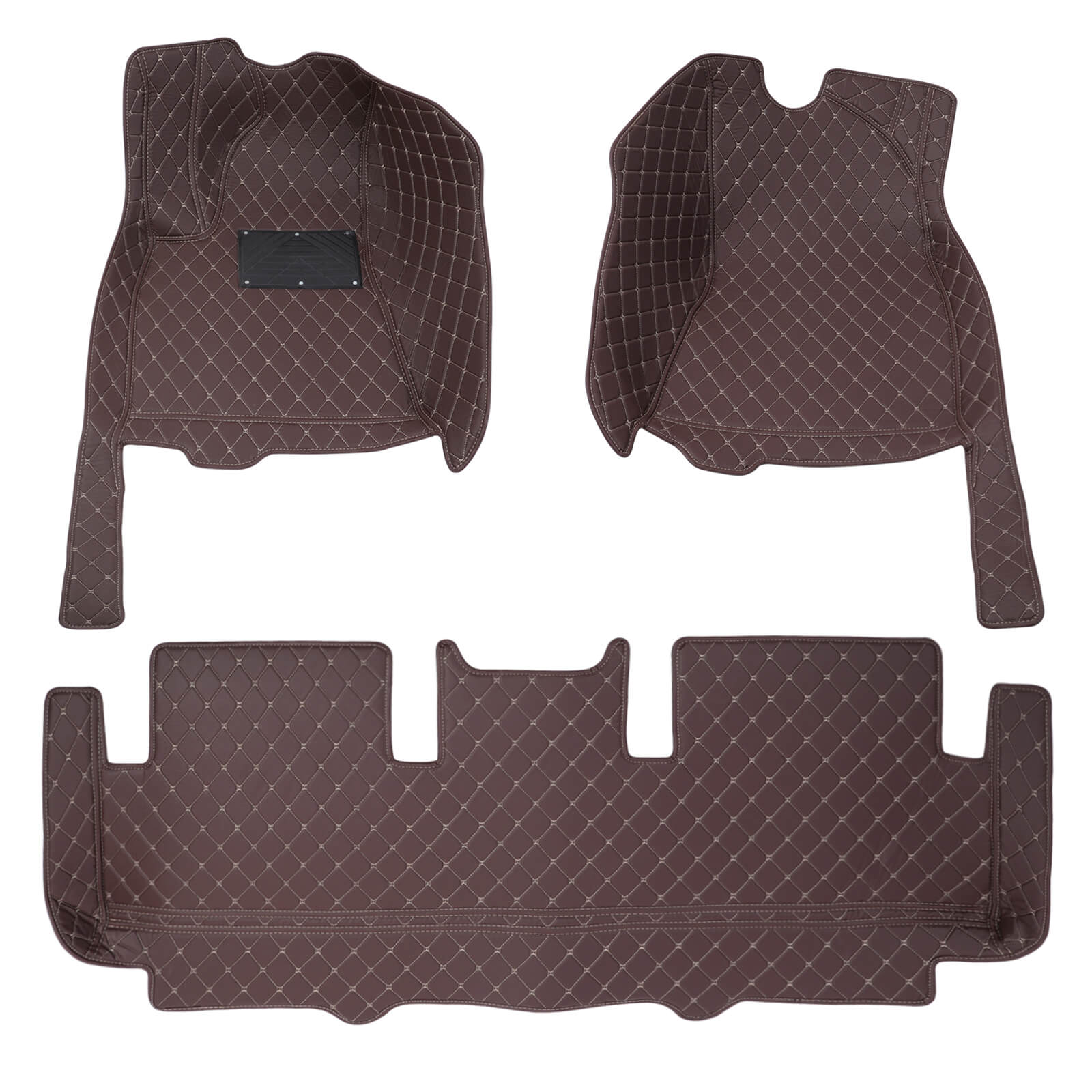 brown Leather Car Floor Mat, Front Rear Liner Full Set Fit