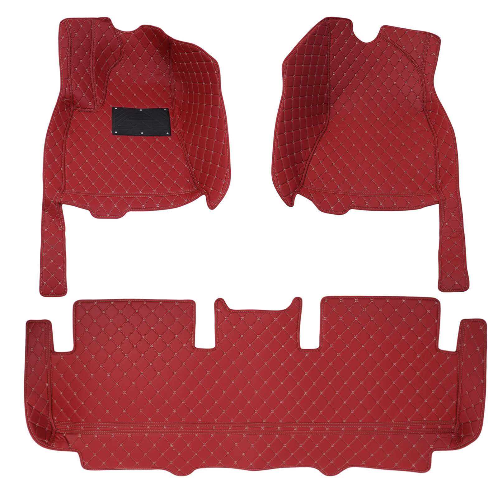 red Leather Car Floor Mat, Front Rear Liner Full Set Fit