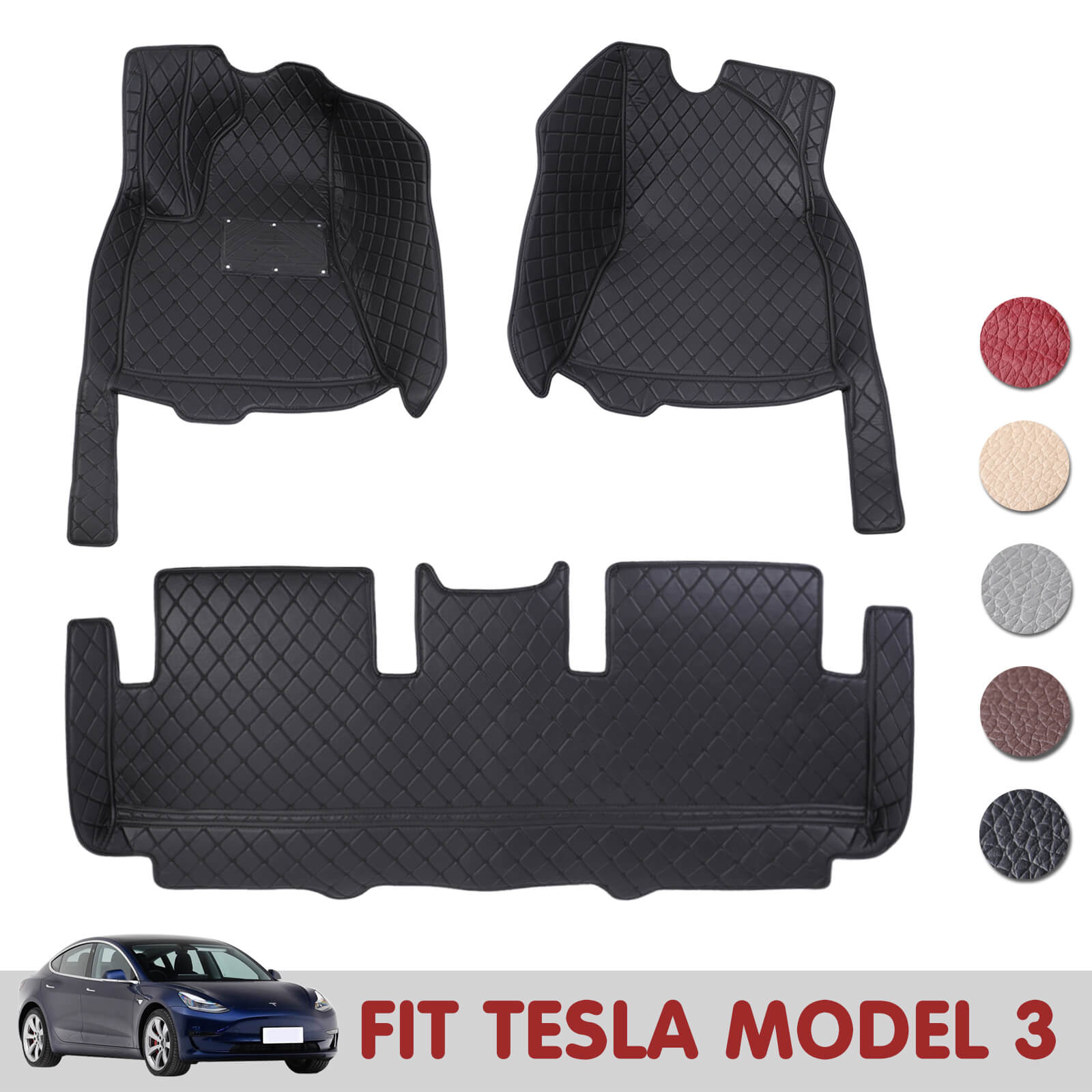 Leather Car Floor Mat, Front Rear Liner Full Set Fit