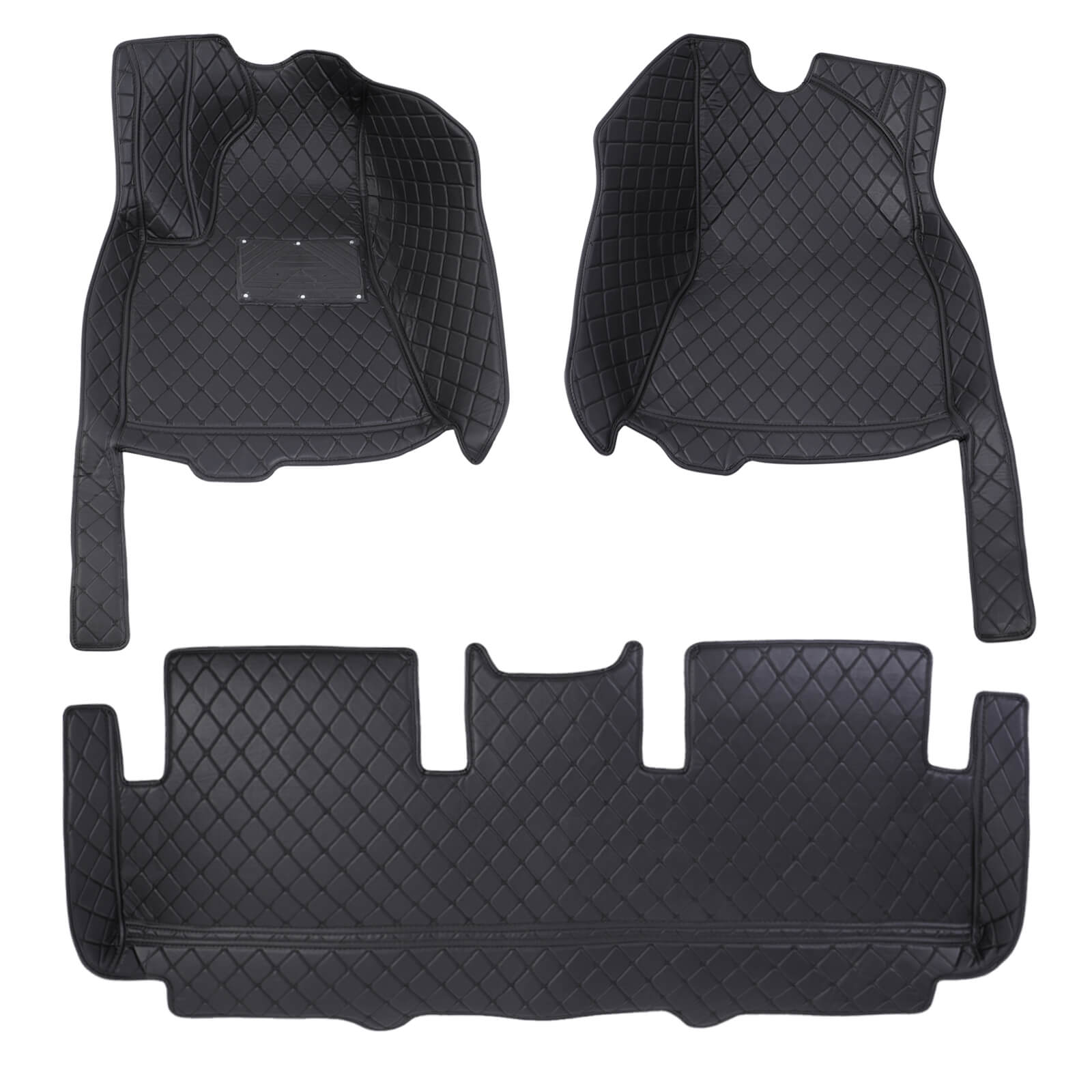 black Leather Car Floor Mat, Front Rear Liner Full Set Fit