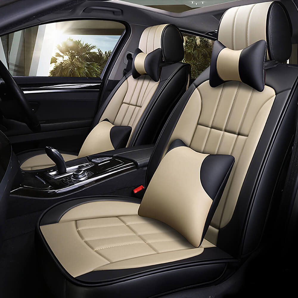 beige Leather Car Seat Cover, 5D Stereo Version