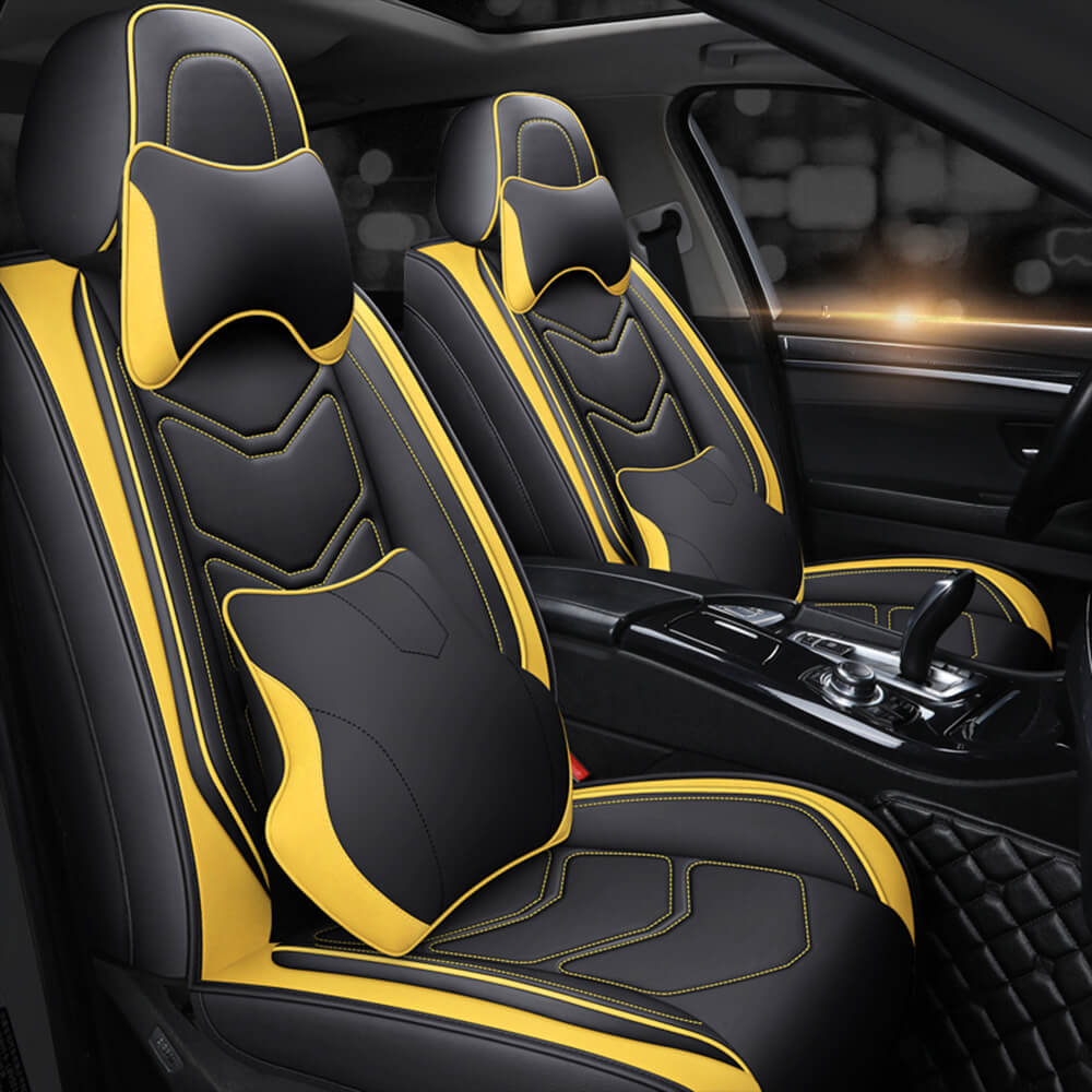 yellow Leather Car Seat Covers Full Set