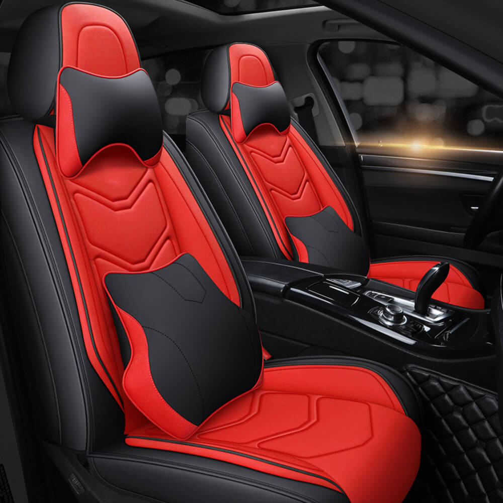 red front Leather Car Seat Covers Full Set