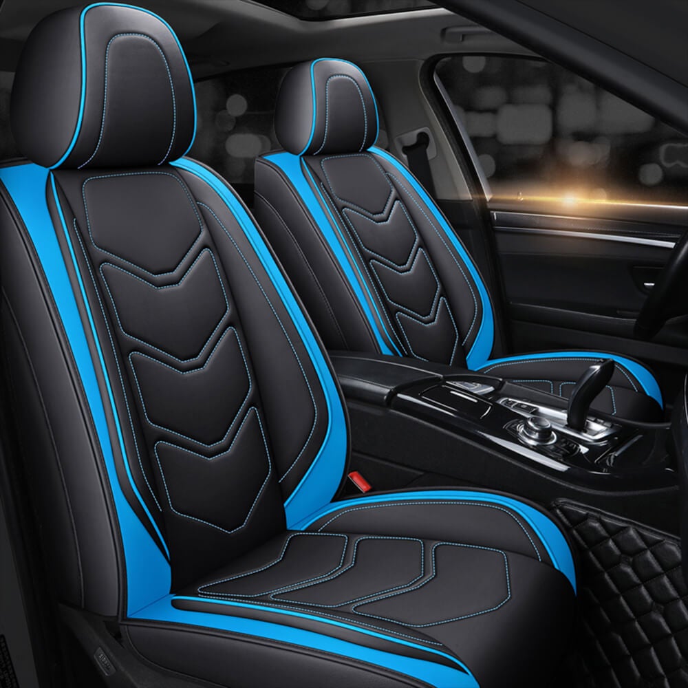 blue front Leather Car Seat Covers Full Set