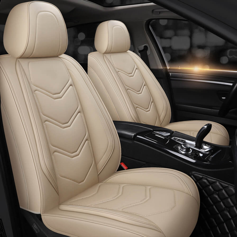 beige front Leather Car Seat Covers Full Set