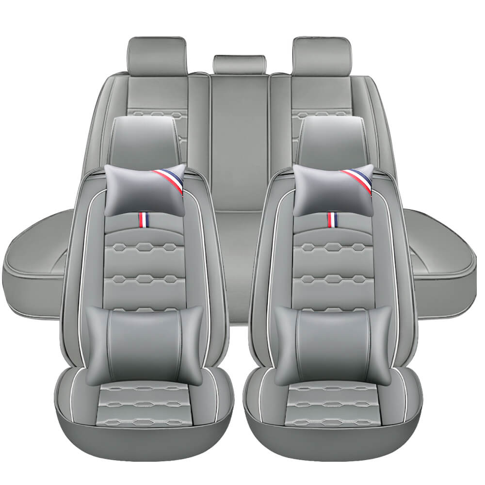 gray Luxury Leather Car Seat Cover Full Set
