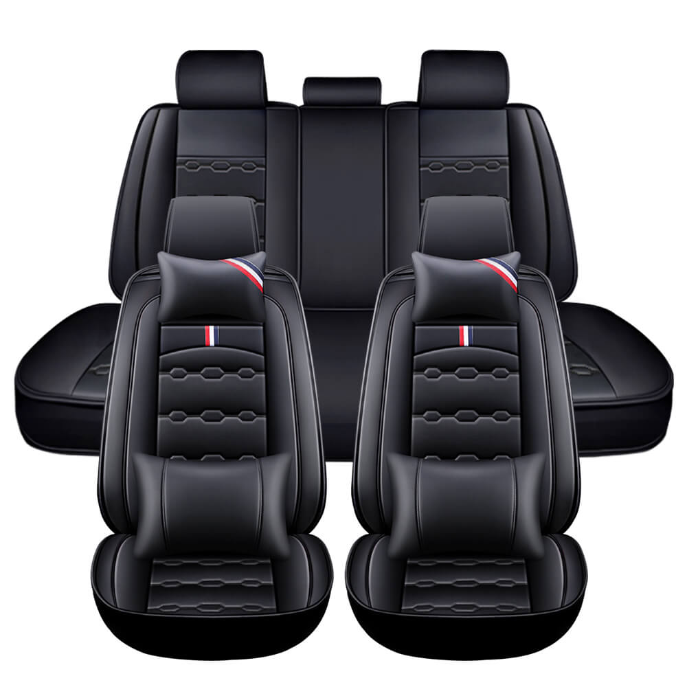 black Luxury Leather Car Seat Cover Full Set
