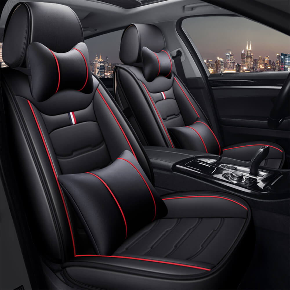 red line front Luxury Leather Car Seat Covers