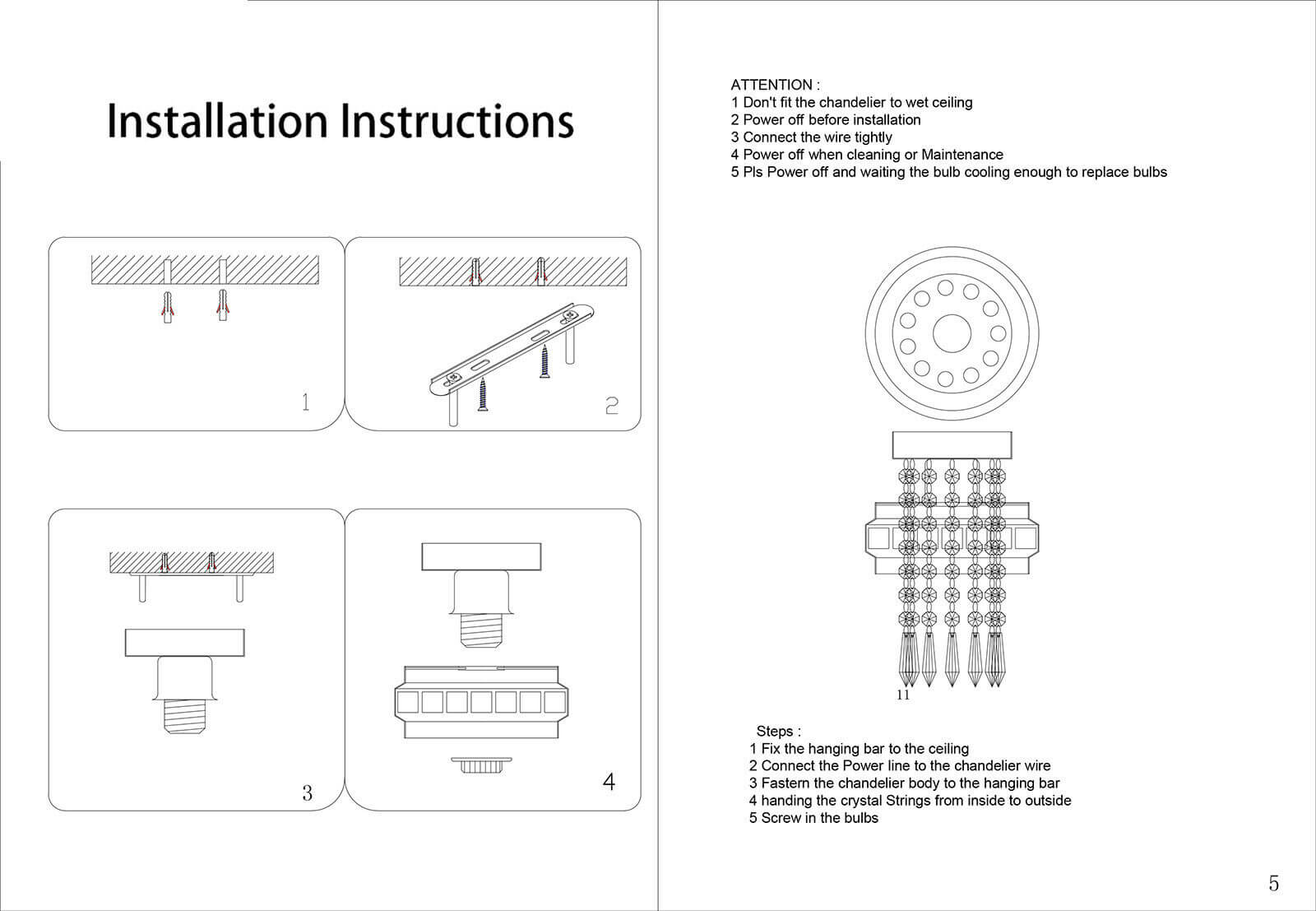 install steps of Modern Ceiling Light