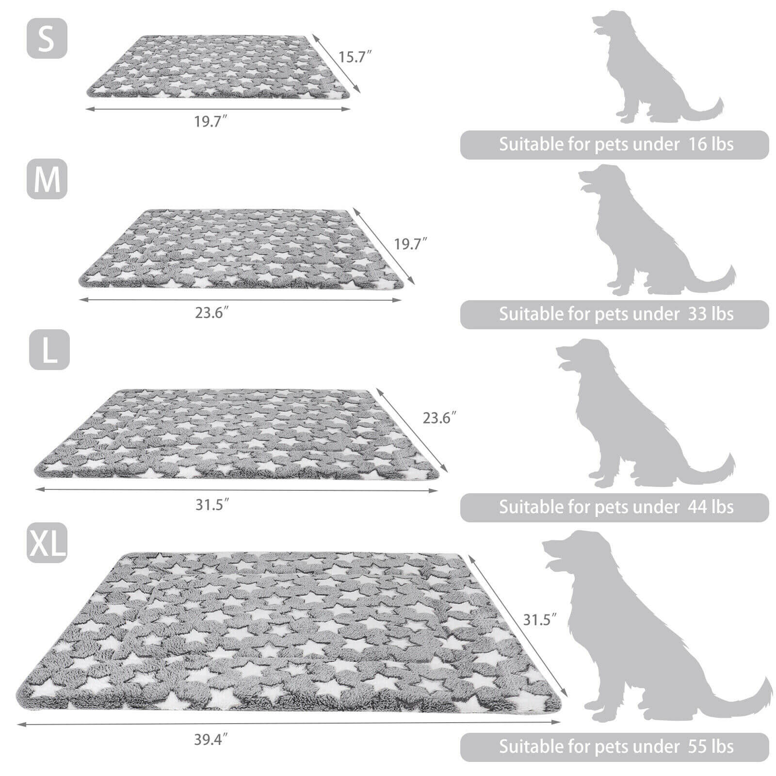 Pet Bed Mat Cushion gray star