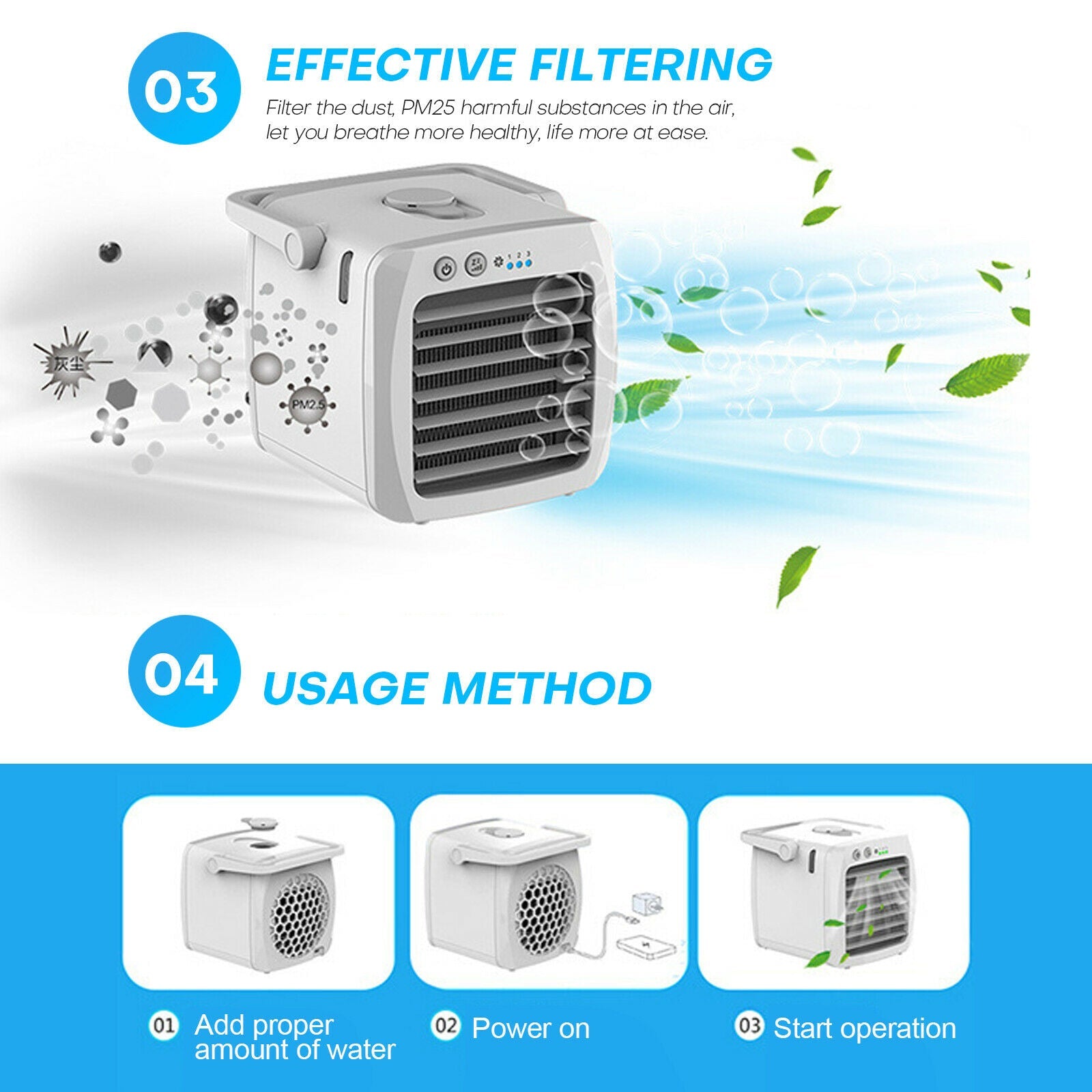 Portable Mini Air Conditioner Fan 200ml feature usage