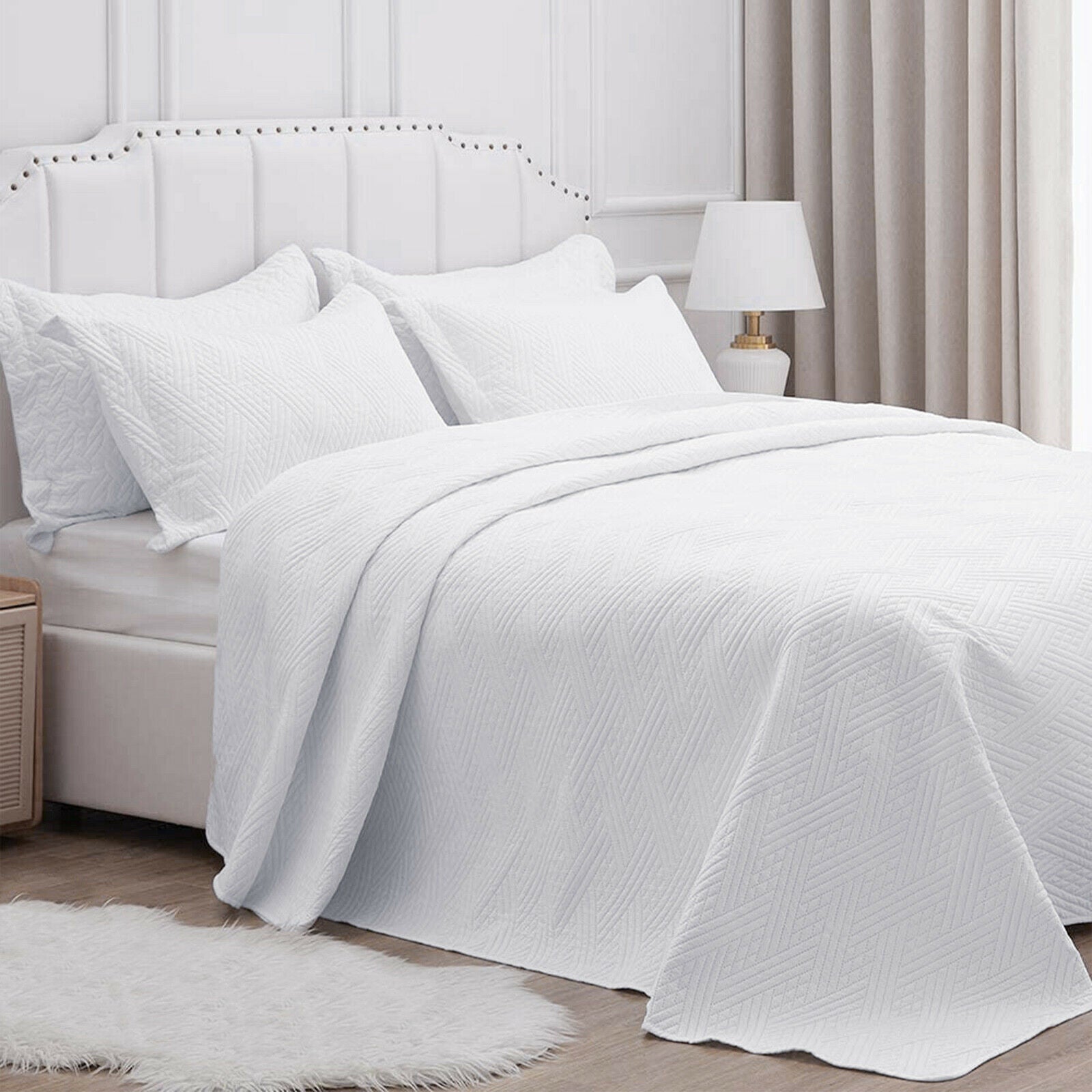 Soft Bedspread Quilt Coverlet, 3pcs white