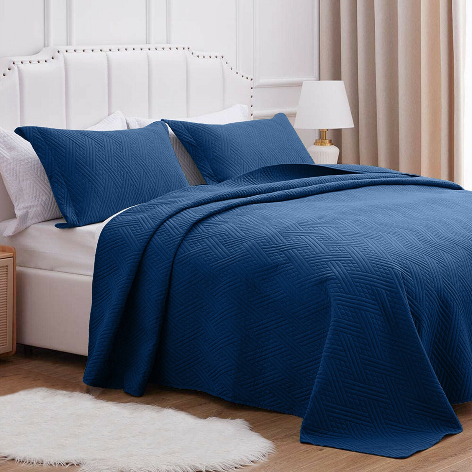 Soft Bedspread Quilt Coverlet, 3pcs blue