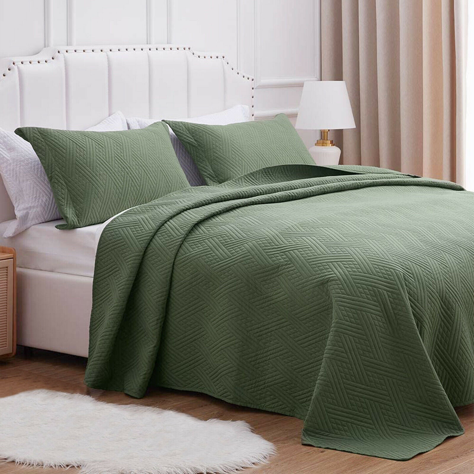 Soft Bedspread Quilt Coverlet, 3pcs green