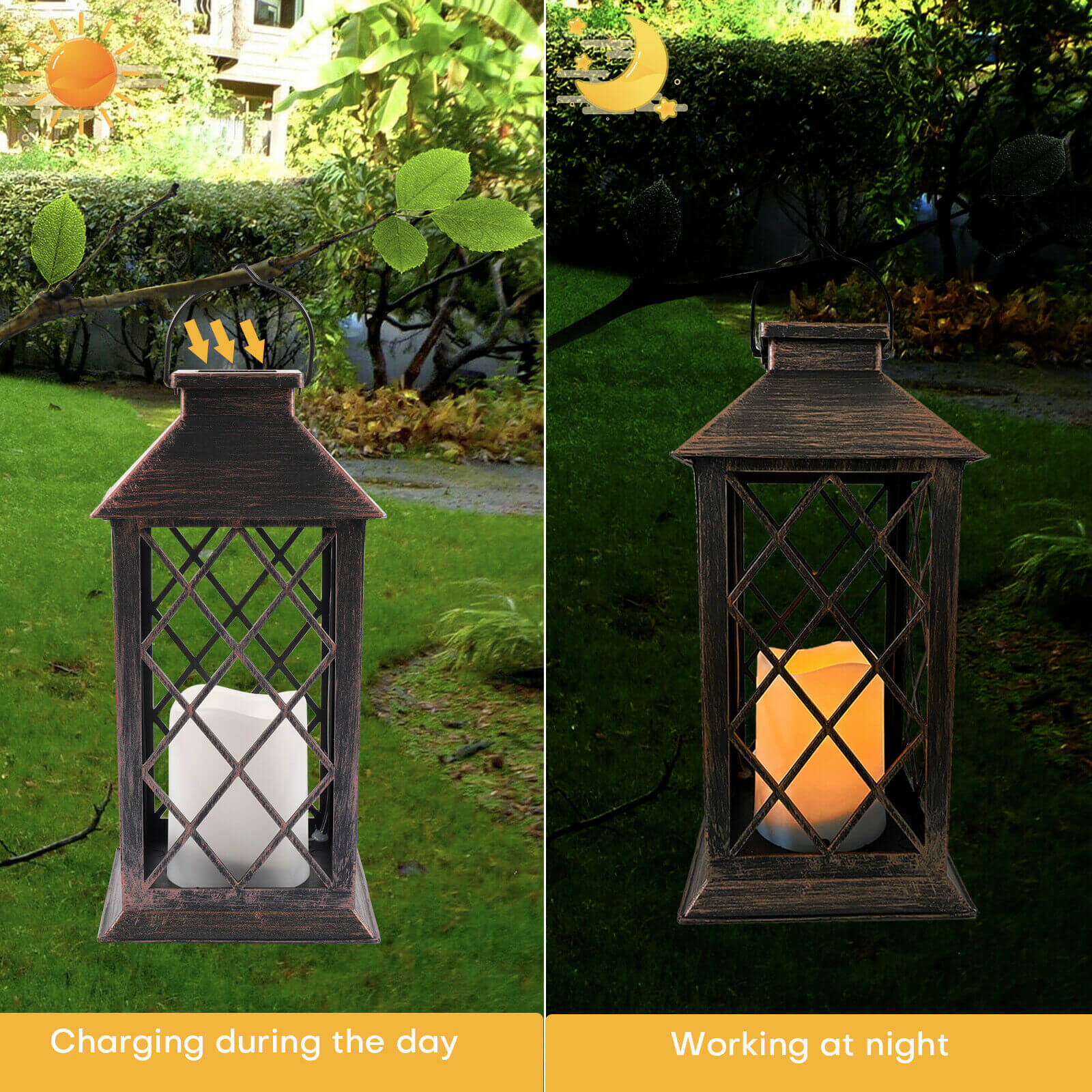 feature of Solar Hanging Candle Lantern Light