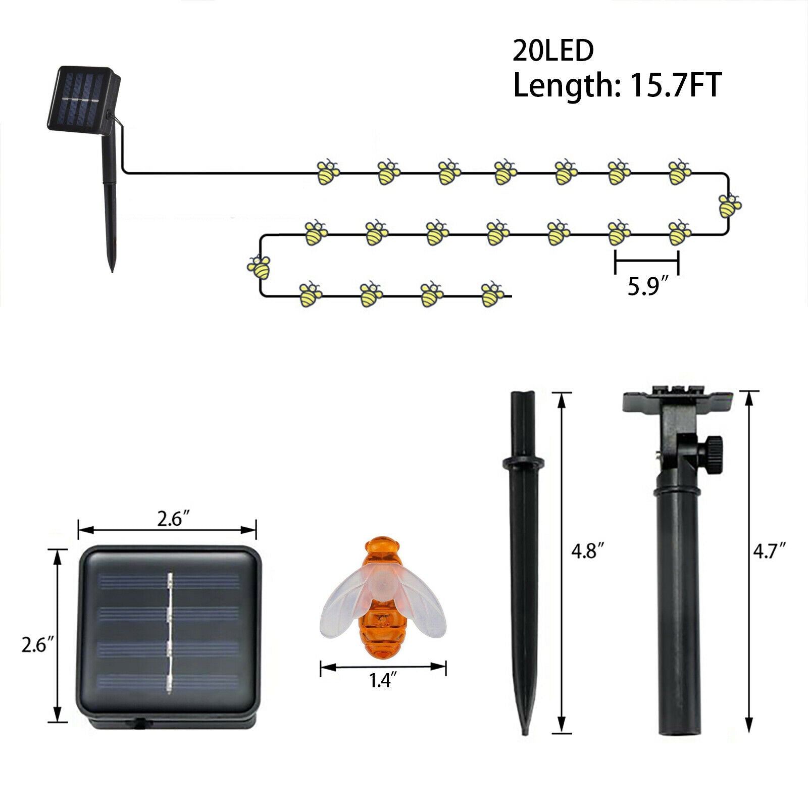 Solar Honeybee String Lights size