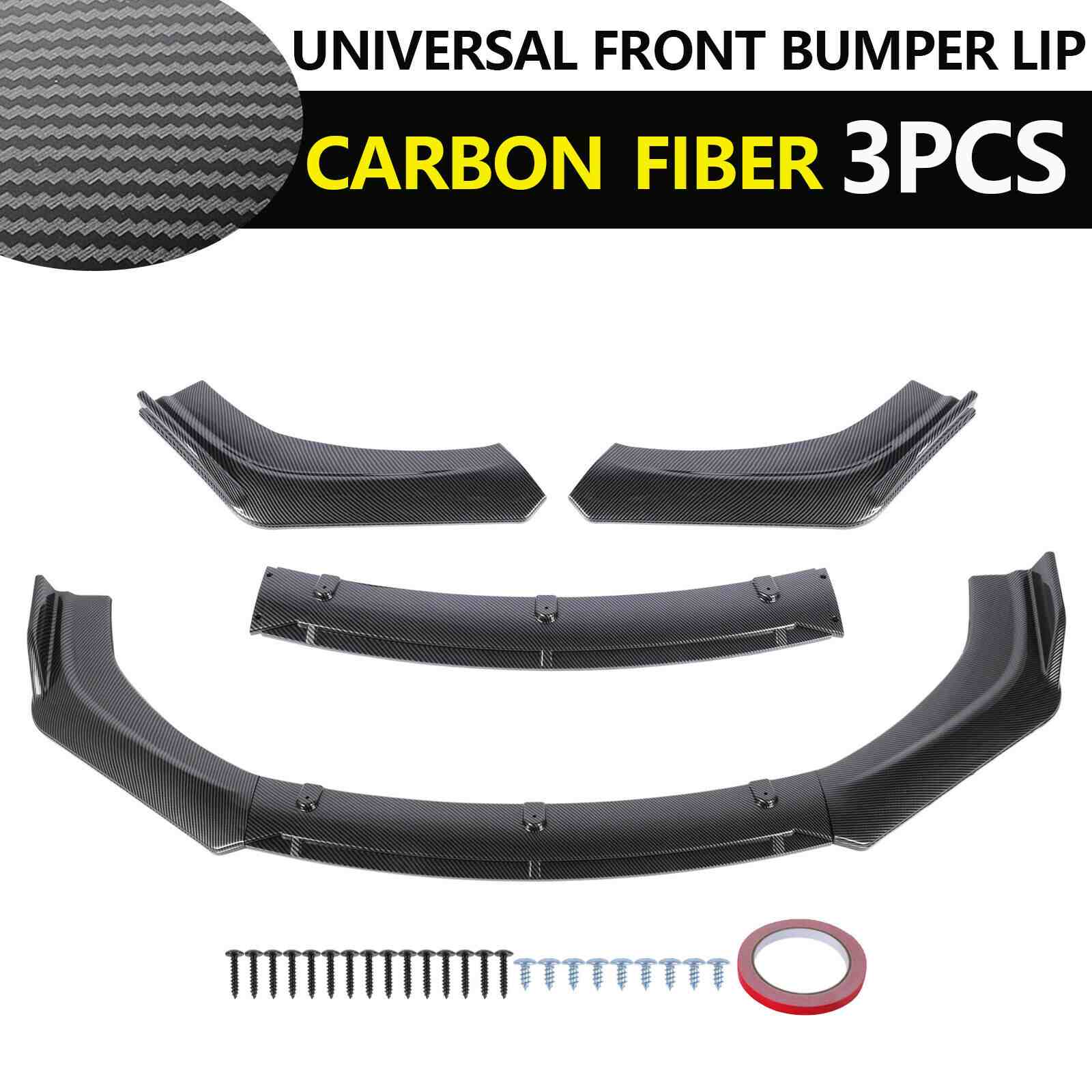 72" Universal Car Front Bumper Lip, 3 Pcs