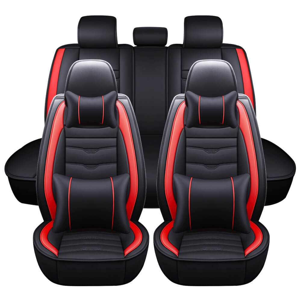 red Universal Car Leather Seat Covers Full Set