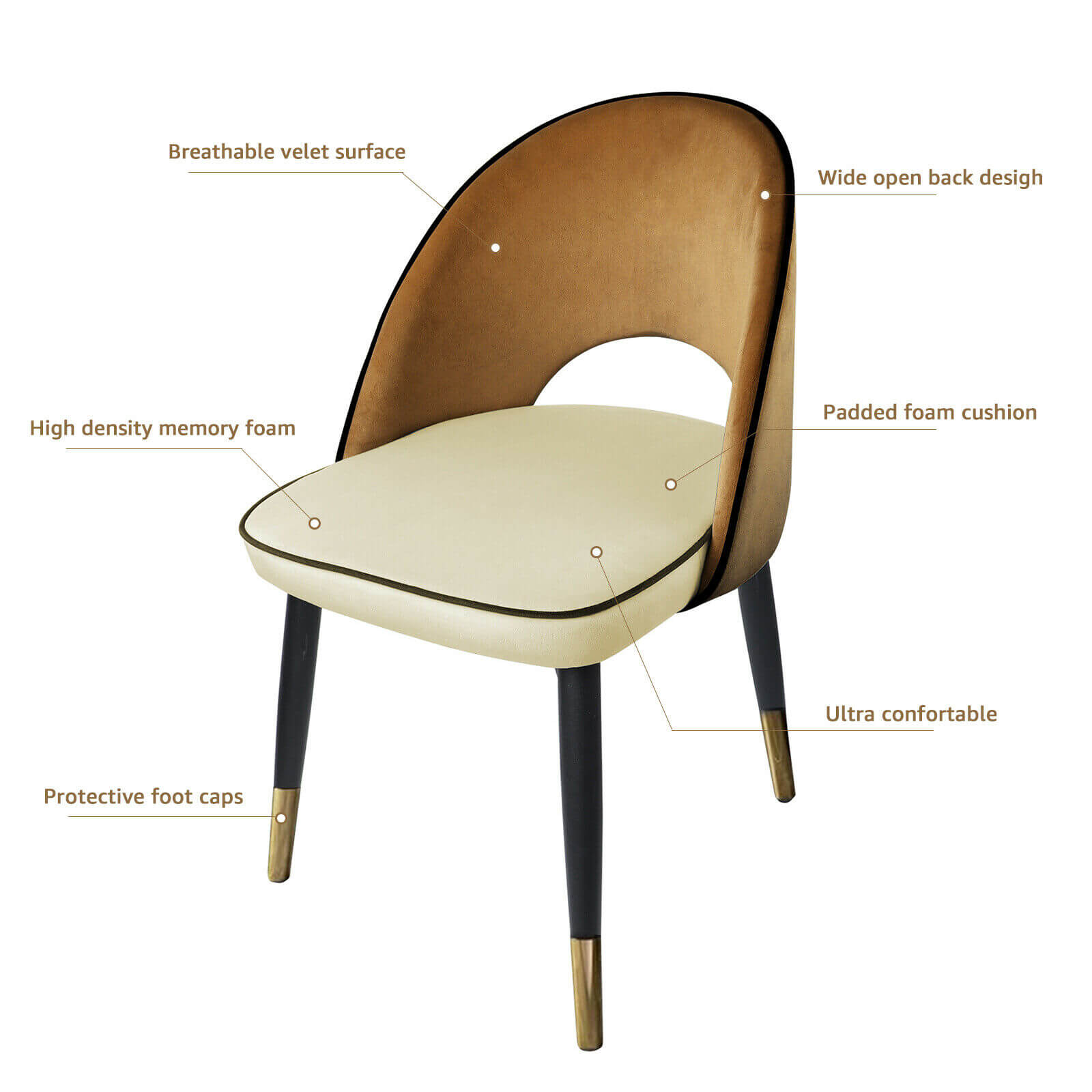 Velvet Upholstered Dining Chairs, Set of 2 - BCBMALL